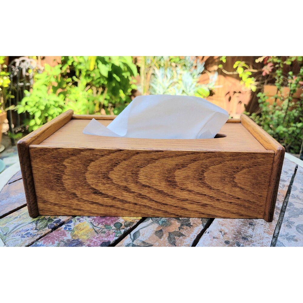 Handcrafted Solid Oak Tissue Box Cover – Vintage Rectangular Wood Tissue Holder